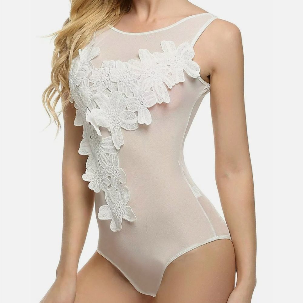 Sexy Lingerie Women Lace Floral One-Piece Mesh Babydoll Sleepwear Bodysuit
